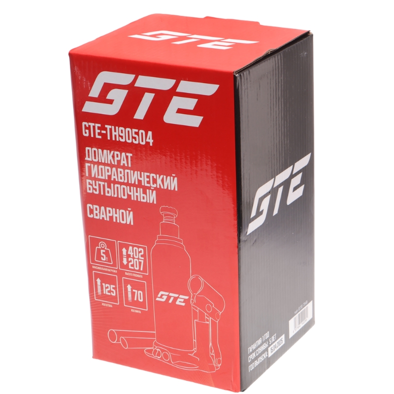 Домкрат гидравлический GTE GTE-TH90504, бутылочный 5т (h min-207мм, h max-402мм, ход штока-125мм, ход винта-70мм) в Вологде
