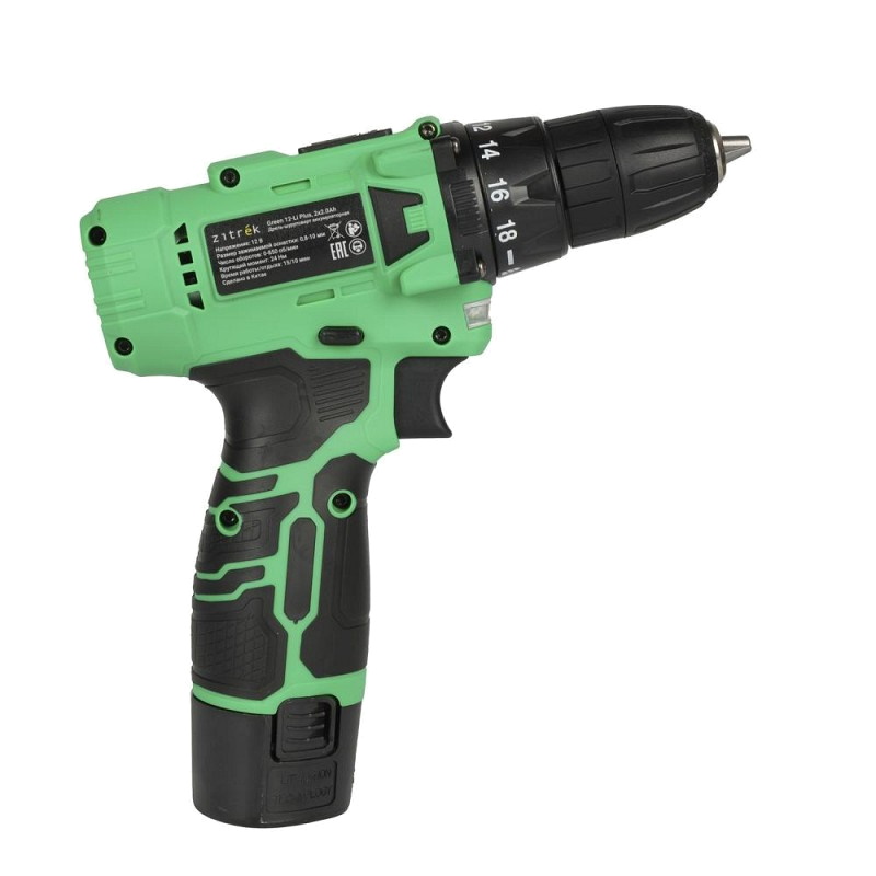 Дрель-шуруповерт Zitrek Green 12-Li Plus 083-1114, аккумуляторная, 12 В, 2x2.0 Ач в Ярославле