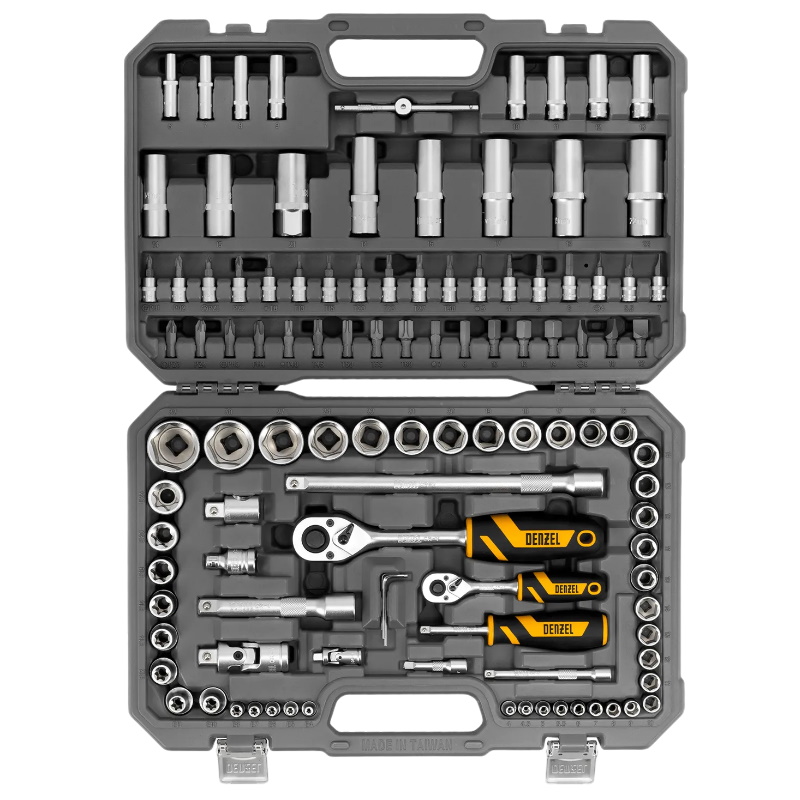 Набор инструментов Denzel 15814, 1/2", 1/4", CrV, S2, пластиковый кейс, 109 предметов