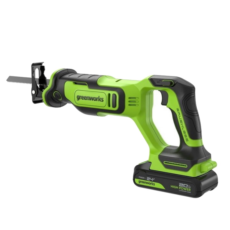 Пила сабельная аккумуляторная Greenworks GPT-BLRS-1 1200607CUA, 24V, б/щет, 0-3000 об/мин, рез 115 мм дерево, 1х2Ач, ЗУ, коробка в Угличе