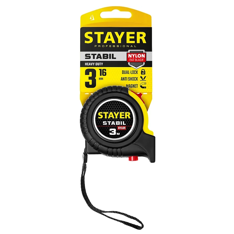 Рулетка профессиональная Stayer STABIL 34131-03, с двухсторонней шкалой, магнитный зацеп 3 м х 16 мм в Череповце