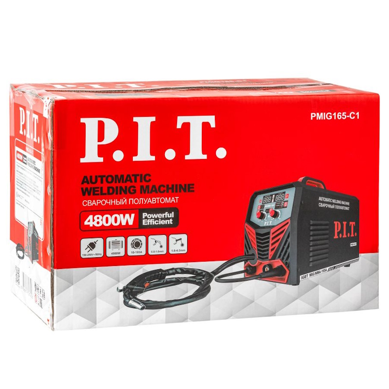 Сварочный полуавтомат PIT PMIG165-C1 48кВт 165А ПВ-60 MMA 16-40мм MIG 08-10мм