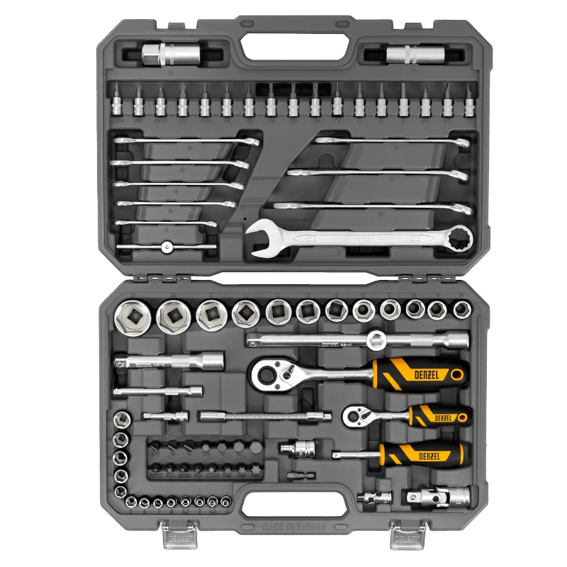 Набор инструментов Denzel 15809, 1/2", 1/4", CrV, S2, пластиковый кейс, 82 предмета в Переславле