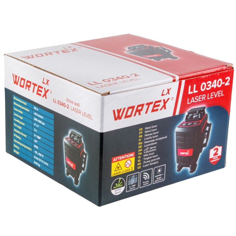 Нивелир лазерный Wortex LX LL 0340-2 1323751, линейный, 4х360°, до 25 м, +/- 0.3 мм/м, зеленый в Угличе