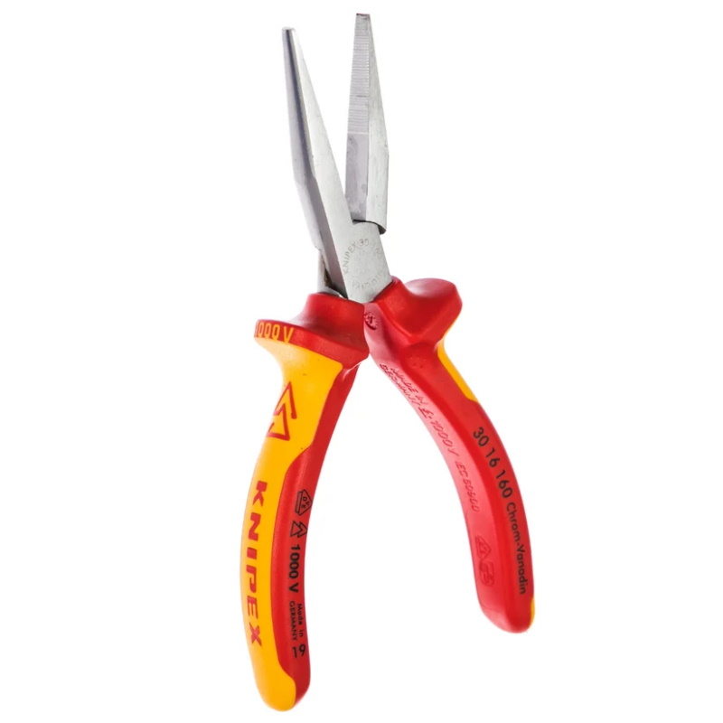 Длинногубцы Knipex KN-3016160 VDE, плоские рифлённые губки 46.5 мм, длина 160 мм, хром, 2-комп диэлектрические ручки в Муроме