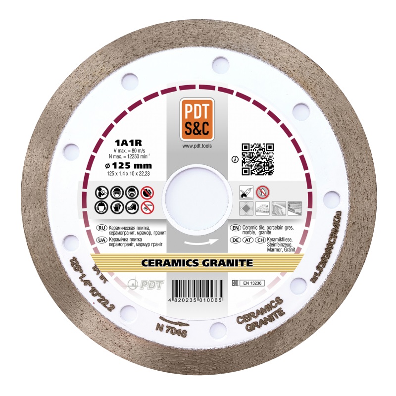 Круг отрезной алмазный PDT Ceramics Granite 1А1R (125х1.4х10х22.2 мм) 820200CRMGu в Рыбинске