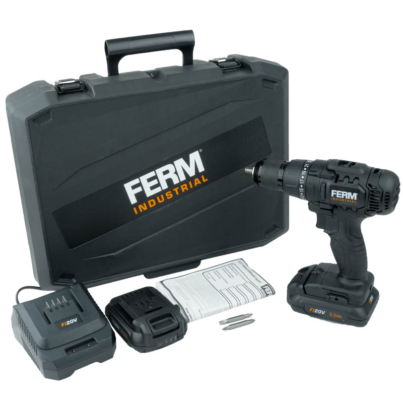 Аккумуляторная дрель-шуруповерт Ferm Industrial CDM1141P, 20В, 50Нм, 2,0 Ач., 2 скорости, 2 акк., Li-ion, БЗП, 13 мм., кейс во Владимире