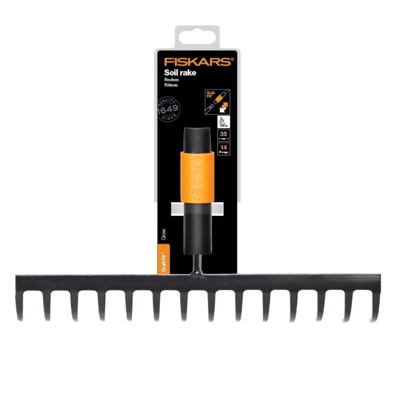 Грабли металлические Fiskars QuikFit 1000653, для грунта, 14 зубьев  в Иваново