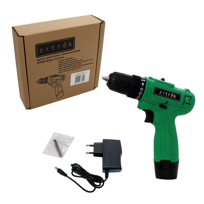 Аккумуляторная дрель-шуруповерт Zitrek Green 12-Li-ion 063-4041 (аккумулятор + ЗУ, 25 Нм) в Угличе