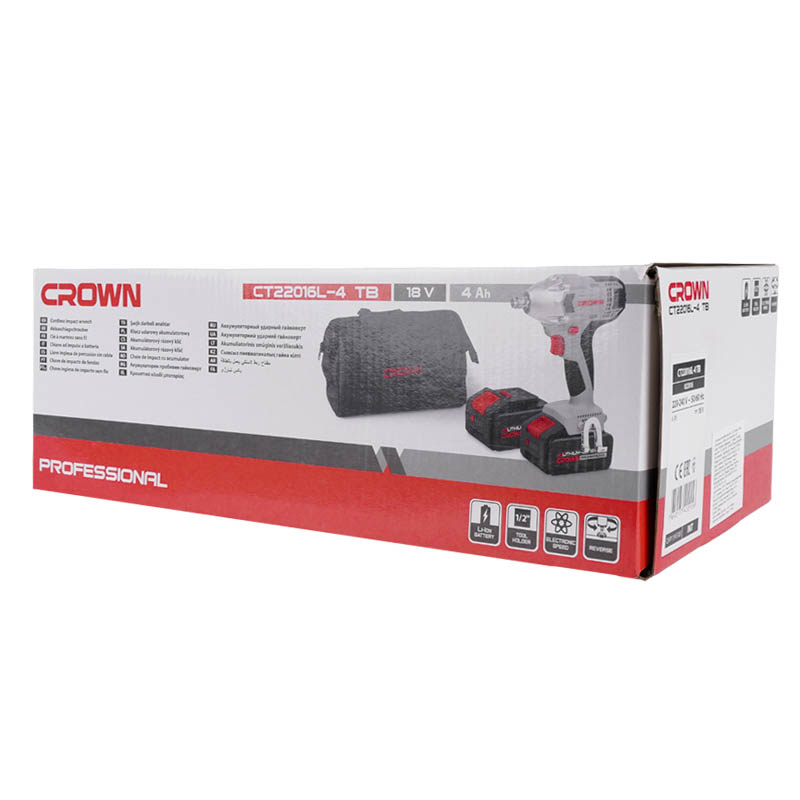 Аккумуляторный ударный гайковерт Crown CT22016L-4 TB, напряжение аккумулятора 18 В в Твери