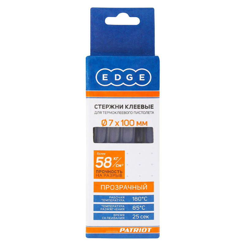 Стержни клеевые EDGE by Patriot 816001001 7х100мм прозрачные упаковка 10шт 88₽