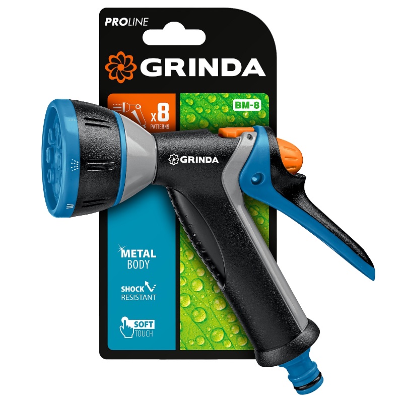 Поливочный пистолет Grinda PROLine BM-8 8-427339_z02, 8 режимов, курок сзади, металлический с TPR в Туле