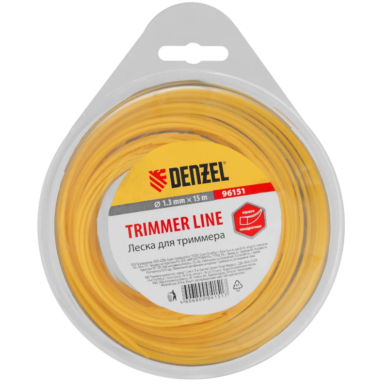 Леска для триммера Denzel 96151 квадратная 13 мм х 15 м блистер Россия 42₽