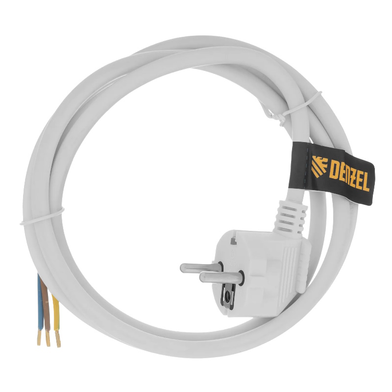 Шнур сетевой Denzel Energy Series 37670, ПВС, 1,5 м, 3х1,5 мм, с неразборной вилкой, белый в Рыбинске
