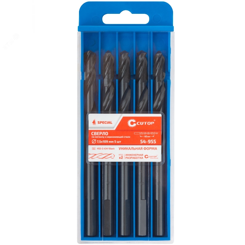 Сверло по металлу Cutop Special 54-955, HSS-G, 7,5 х 109/62 мм (5 шт) в Переславле