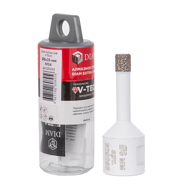 Сверло алмазное Diam EXTRA LINE V-TECH 8x35xМ14 320265 (вакуумное спекание) керамика, керамогранит, гранит, мрамор в Ярославле