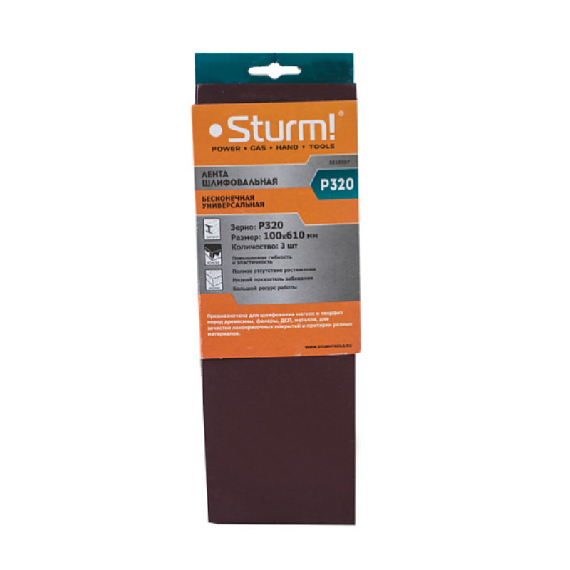 Шлифлента универсальная Sturm 5210307 100х610мм P320 3 шт для ЛШМ хб ткань 96₽