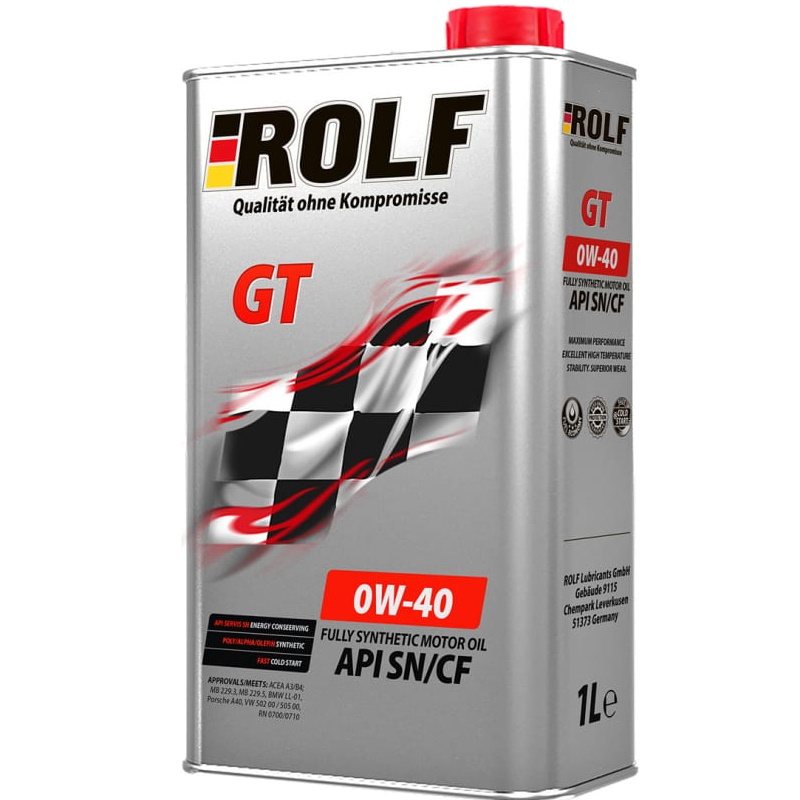Масло моторное Rolf GT SAE 0W-40 9333286 API SNCF ACEA A3B4 синтетическое для двигателей 1 литр 1383₽