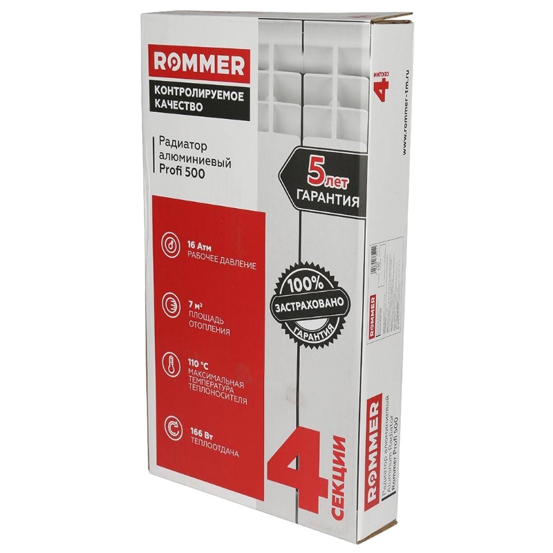 Алюминиевый радиатор Rommer Profi 500, 4 секции
