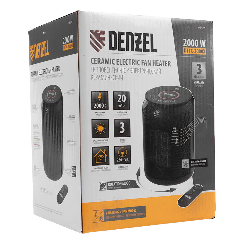 Керамический тепловентилятор Denzel DTFC-2000X 96426 (2 кВт, wi-fi, пульт, динамик, вращение, 3 режима)