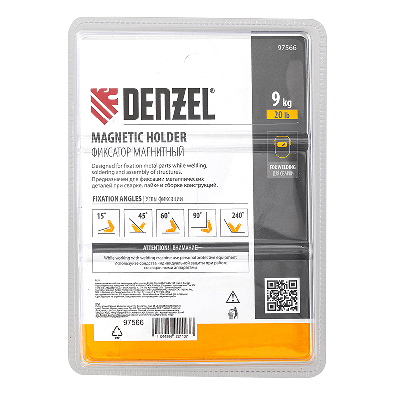 Фиксатор магнитный для сварочных работ Denzel,  97566, усилие 25 LB, (30х45х60х75х90х135 град)