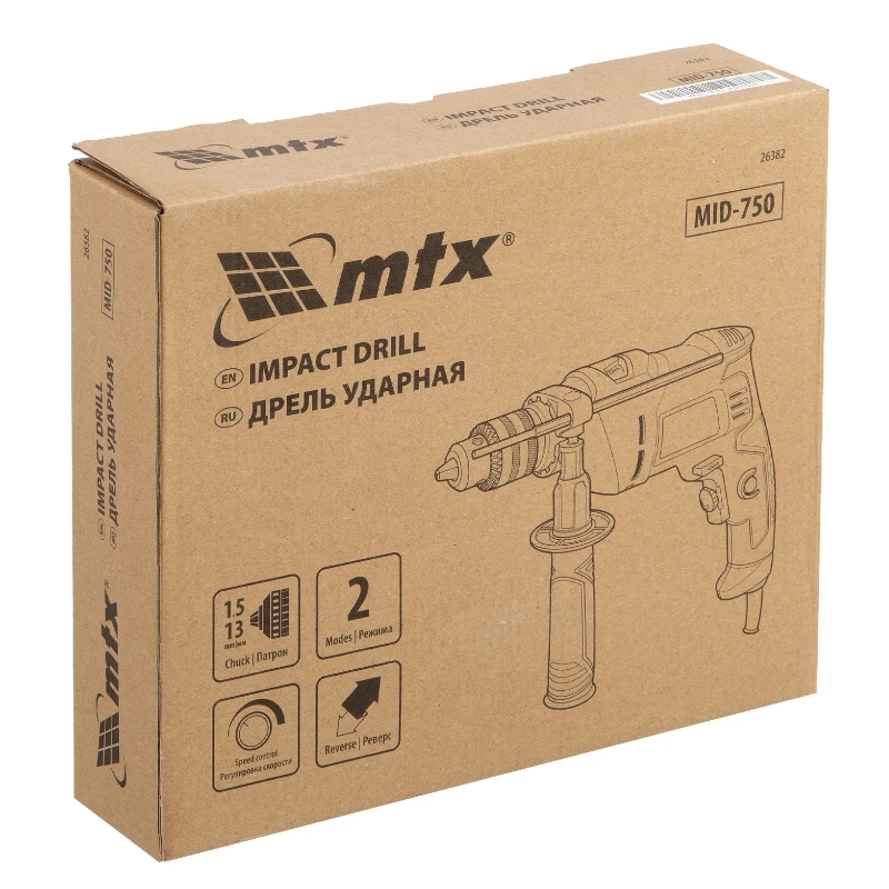 Дрель ударная MTX MID-750 26382, 750 Вт, 0-3000 об/мин, 0-48000 уд/мин в Кинешме