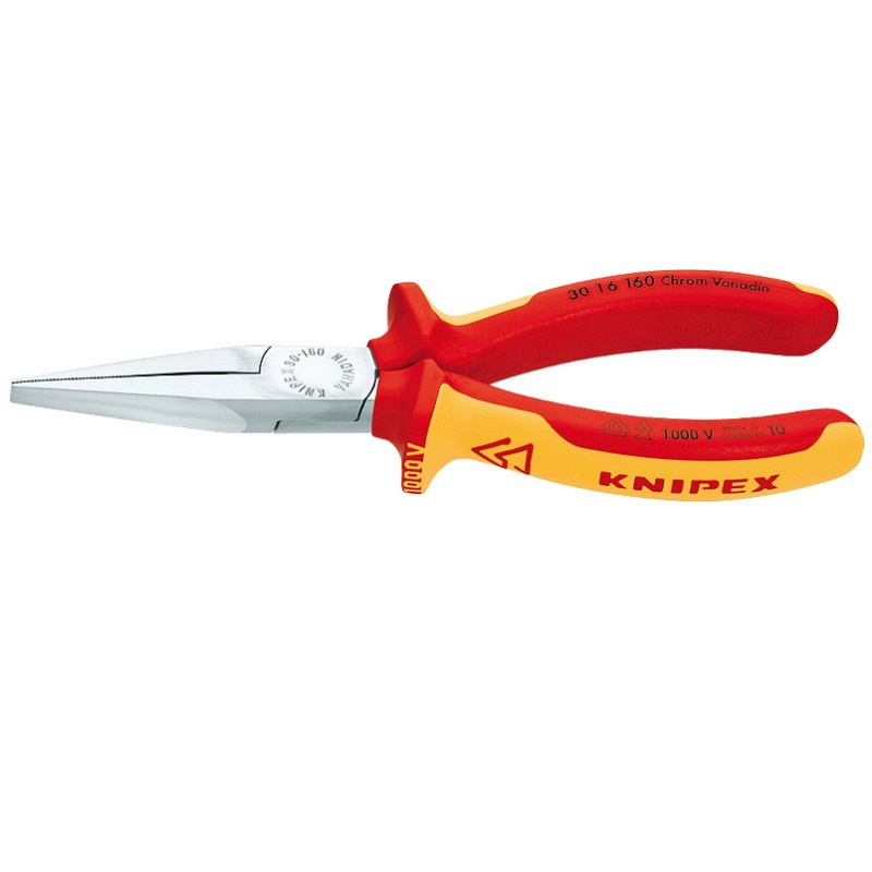 Длинногубцы Knipex KN-3016160 VDE, плоские рифлённые губки 46.5 мм, длина 160 мм, хром, 2-комп диэлектрические ручки в Муроме