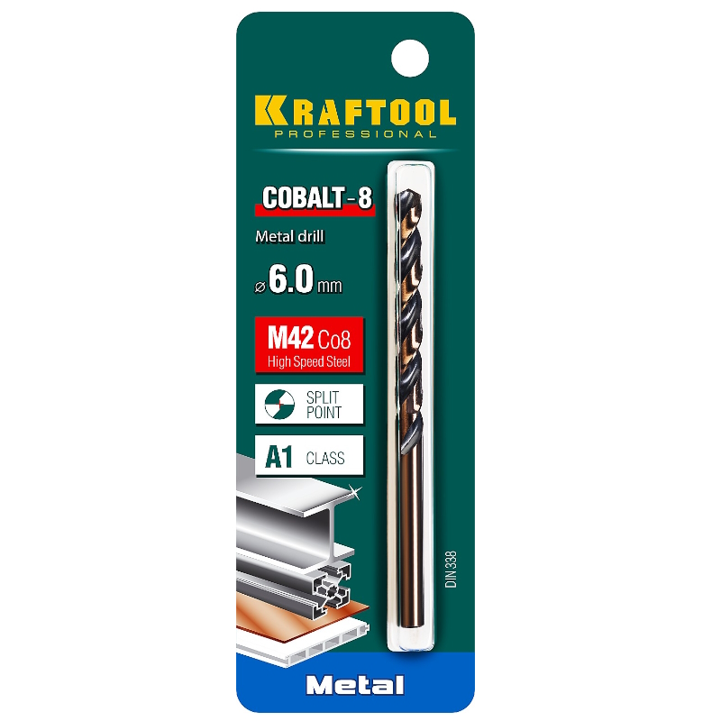Сверло по металлу Kraftool COBALT 29656-6, HSS-Co 8% сталь М42 (6х93 мм) в Туле