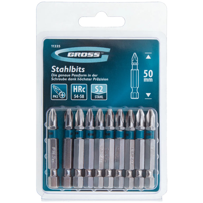 Набор бит Gross 1133555 PH2х50 сталь S2 10шт 321₽