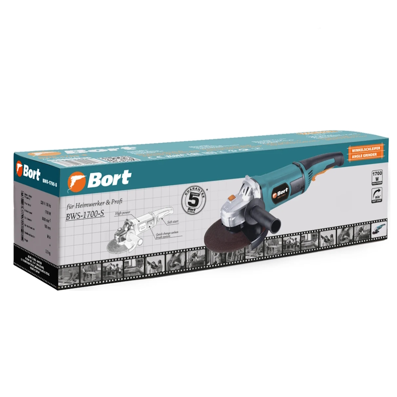 Угловая шлифмашина (болгарка) Bort BWS-1700-S 93410228, 180 мм, 1700 Вт, плавный пуск в Александрове