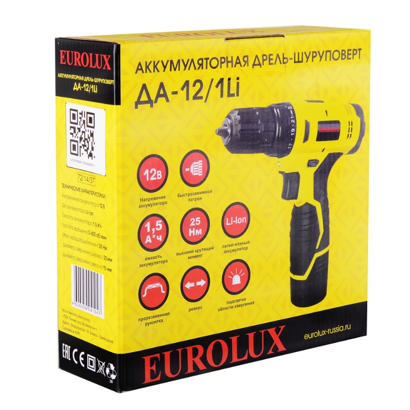 Дрель-шуруповерт аккумуляторная Eurolux ДА-12/1Li 72/14/37 в Череповце