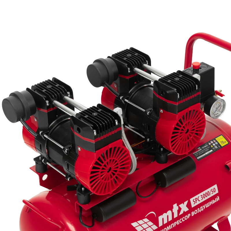 Компрессор безмасляный MTX SPC 3000/50 58140, малошумный, 3000 Вт, ресивер 50 л, 520 л/мин в Туле