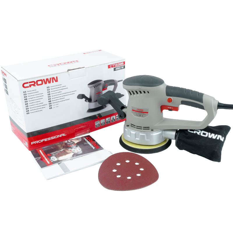 Шлифмашина эксцентриковая Crown CT13395 (сетевое питание, мощность 450 Вт, абразивный круг 150 мм)