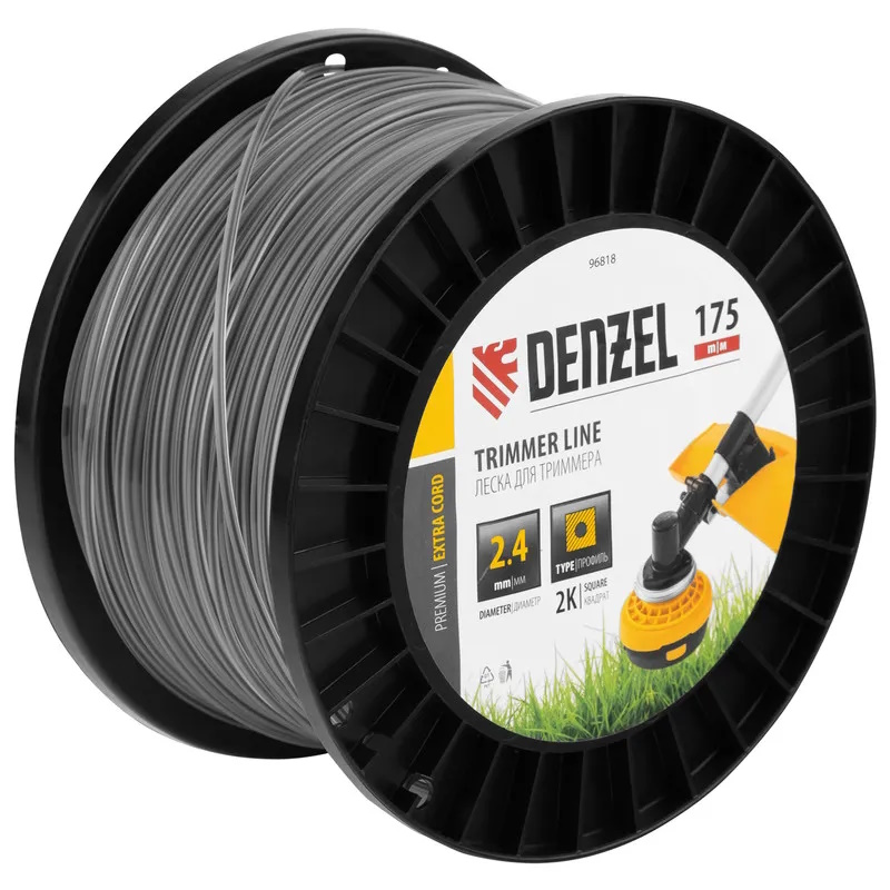 Леска для триммера Denzel EXTRA CORD 96818, двухкомпонентная, квадрат, 2,4мм х 175м, на DIN катушке  в Костроме