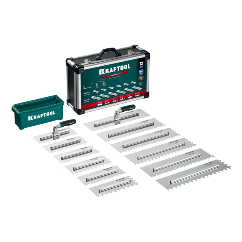 Набор нержавеющих гребенок Kraftool 33268-H12 280х115 мм 6 штук - 480х130 мм 6 штук со сменной 2к ручкой в пластиковом кейсе 16171₽