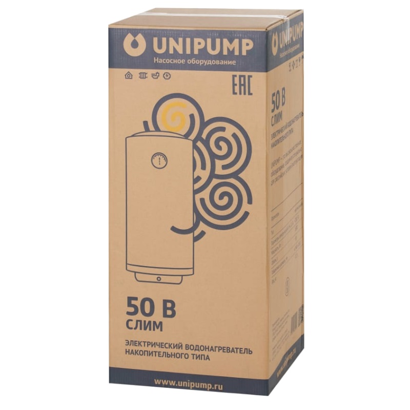 Водонагреватель накопительного типа Unipump Слим 50 В, 50 л, вертикальный, 1,5 кВт, d-340 мм, h-850 мм 92708 в Рыбинске