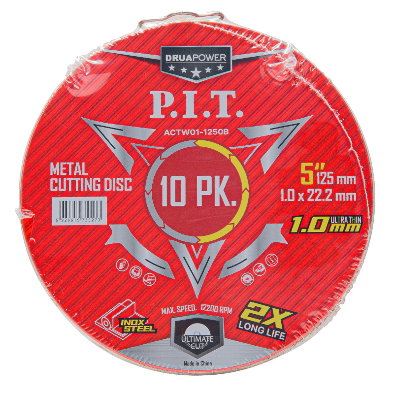 Диск отрезной по металлу и нержавеющей стали P.I.T. DRUA ACTW01-1250B, 125x22,2x1,0 мм, 10 шт, металлический бокс в Иваново
