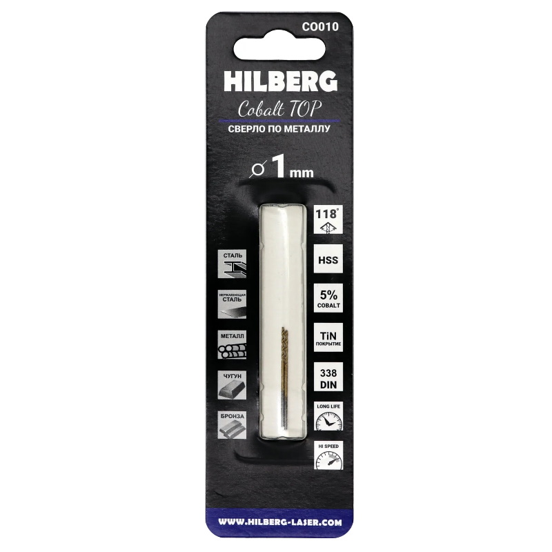 Сверло по металлу Hilberg CO010, 1.0*34(12) мм, Cobalt 5% TOP (2 шт) в Рыбинске