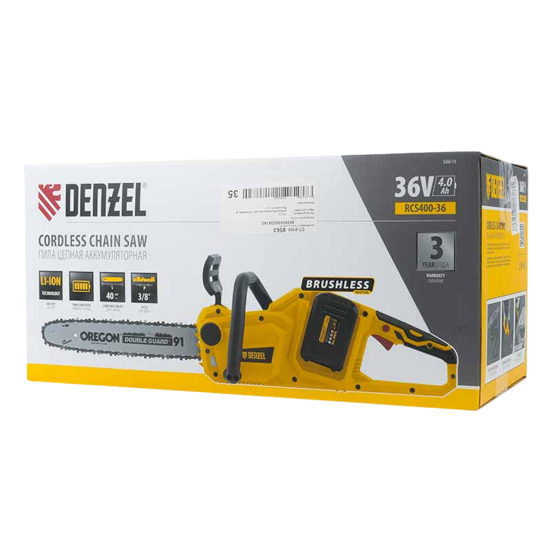 Цепная пила аккумуляторная Denzel RCS400-36 58610, с двумя аккумуляторами в Туле