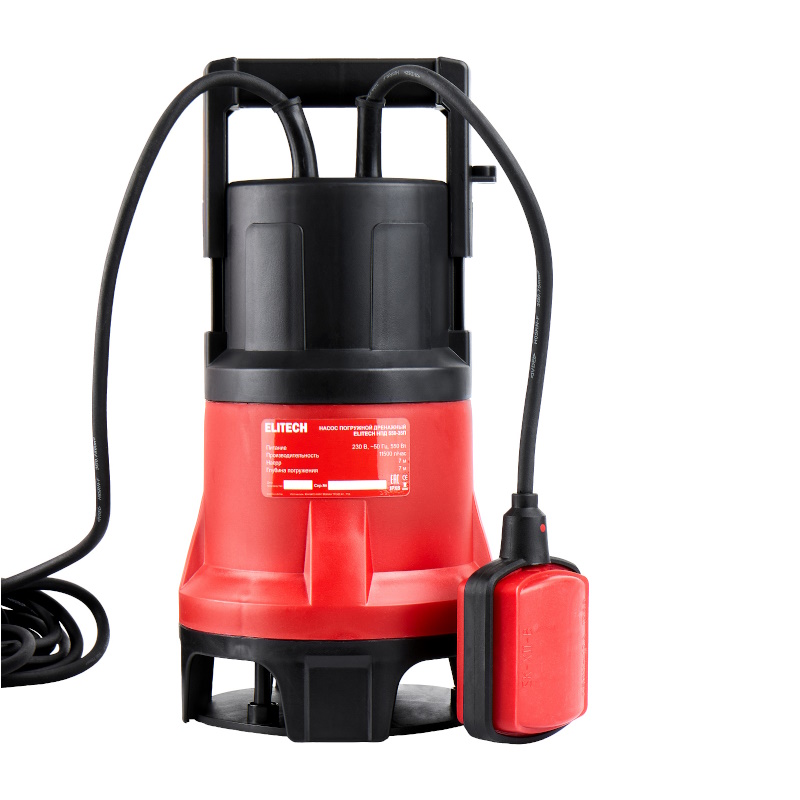 Насос погружной Elitech НПД 550-35П 205632, дренажный, 550 Вт, 11500 л/ч, Н=7 м, гряз/вод