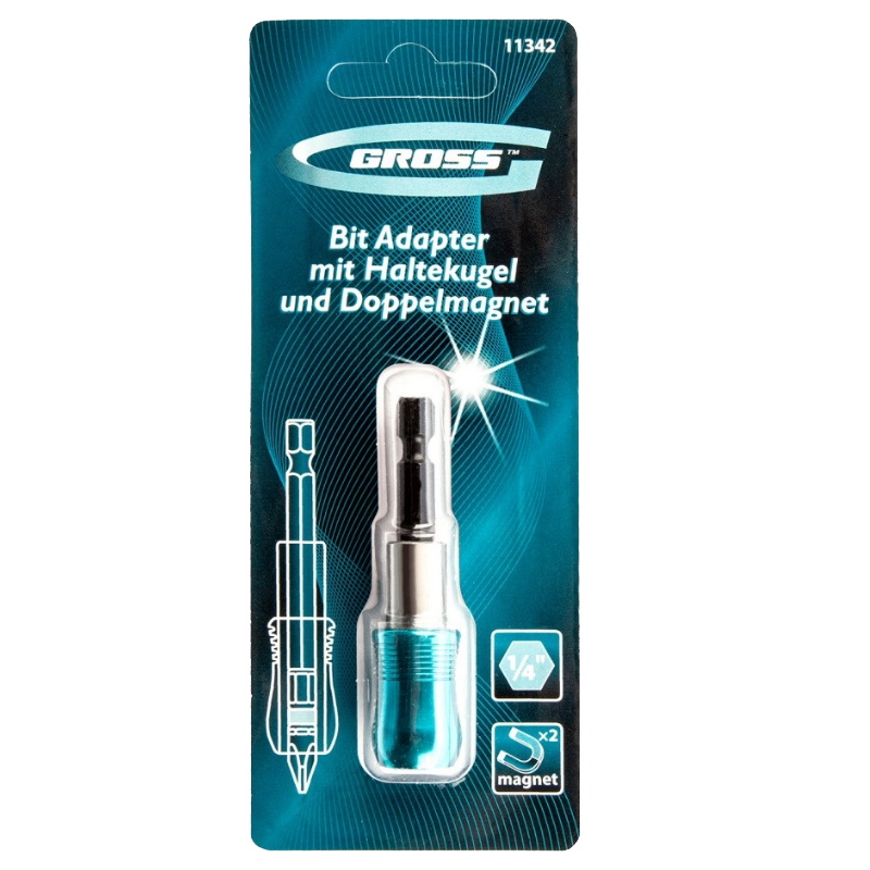 Адаптер для бит Gross 11342, с держателем и двойным магнитом,1/4" 