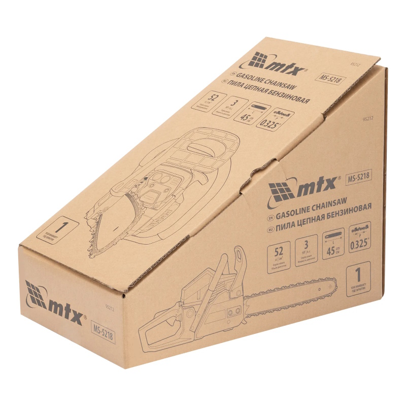 Пила цепная бензиновая MTX MS-5218 95212, шина 45 см, 52см3, 3 л.с., шаг 0,325, паз 1,5 мм, 72 зв в Туле