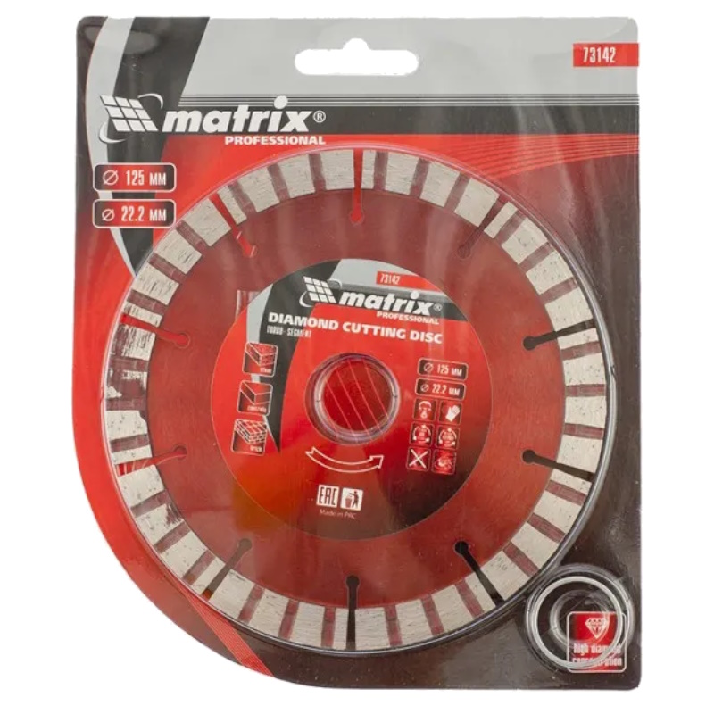 Диск алмазный Matrix 73142, отрезной, турбо-сегментный, 125 х 22,2 мм, сухая резка в Муроме