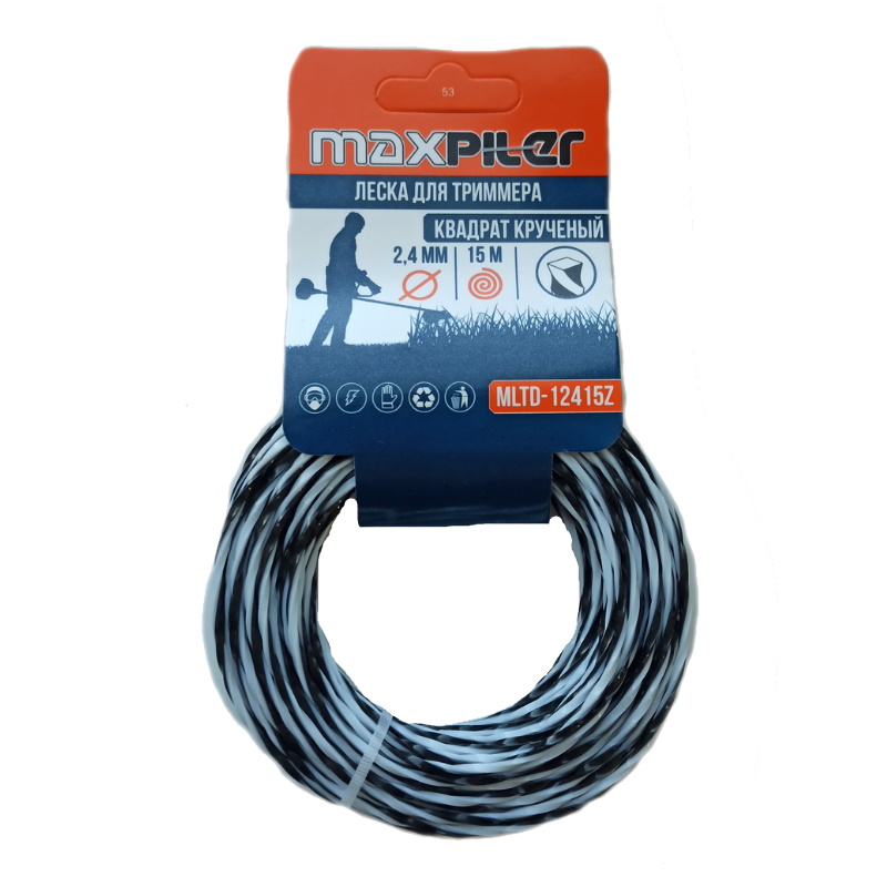 Леска для триммера Maxpiler MLTD-12415Z, 2.4 мм, 15 м, квадрат крученый в Рыбинске