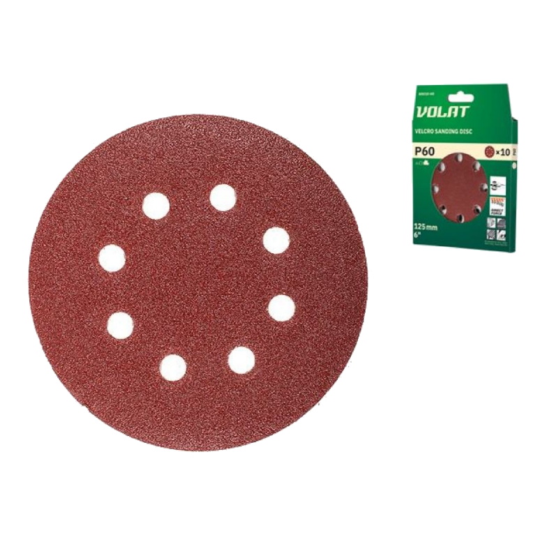 Шлифлист Волат 80010-60 125 мм круг Р60 для дерева 8 отверстий 10 штук 86₽