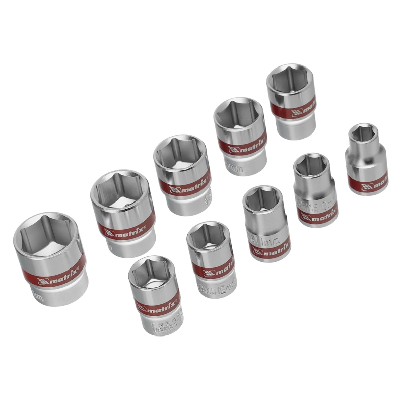Набор торцевых головок Matrix 13558, 3/8", 6 гранные, CrV, 8-19мм, 10 штук в Угличе