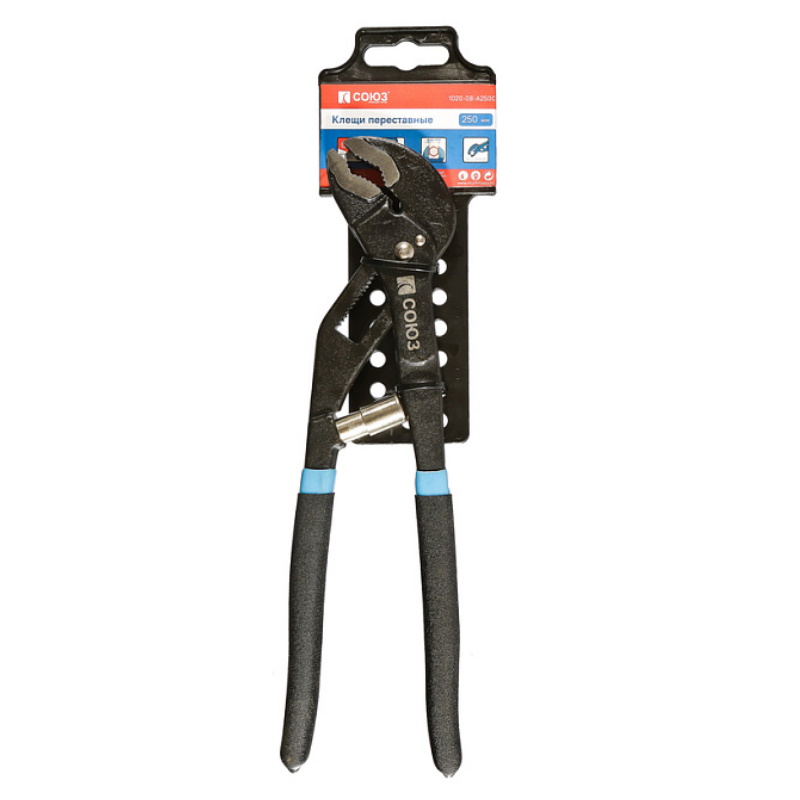 Клещи переставные Союз 1020-08-A250С, 250мм, зев 35мм, автоматический шарнир, ПВХ рукоятки в Иваново