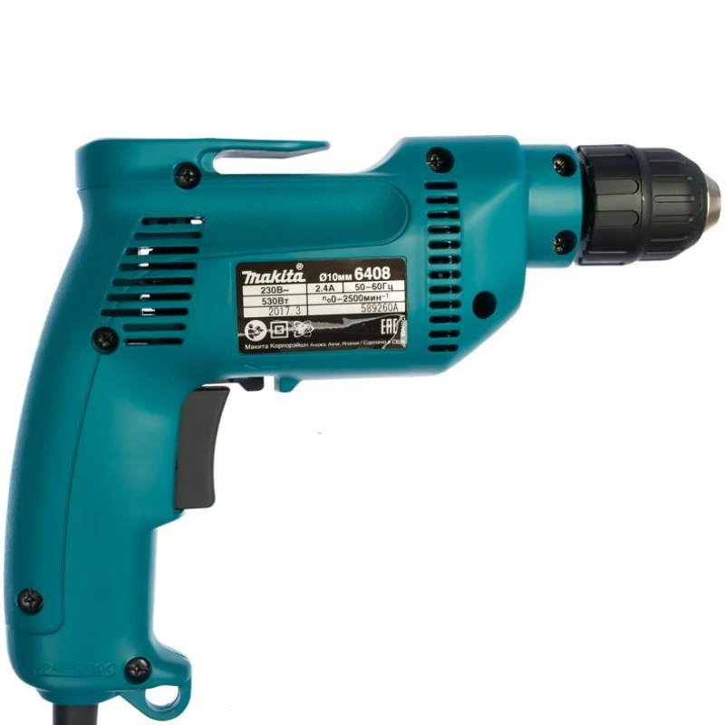 Дрель сетевая Makita 6408 (по металлу, мощность инструмента 530 Вт)