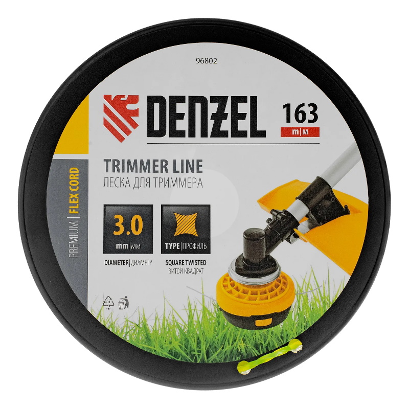Леска для триммера витой квадрат Denzel FLEX CORD 96802, 3,0ммх163м, на DIN катушке в Муроме