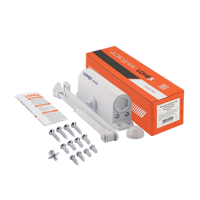 Доводчик дверной Нора-М LONEX 330 20002, от 50 до 120 кг, белый в Твери